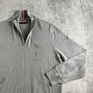 Tommy Hilfiger Quarter Zip Mock Neck Sweater Mens Medium Gray NWOT